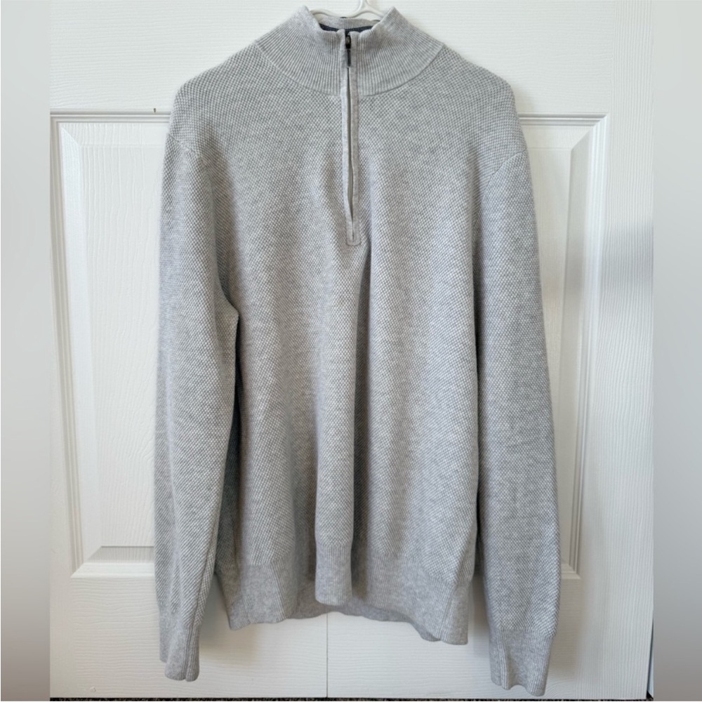 BROOKS BROTHERS men’s cotton stretch knit quarter zip‎ sweater in grey size med